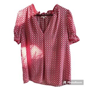 MAX STUDIO Pink White Geometric Ruffle Collar Pullover Top Size XL